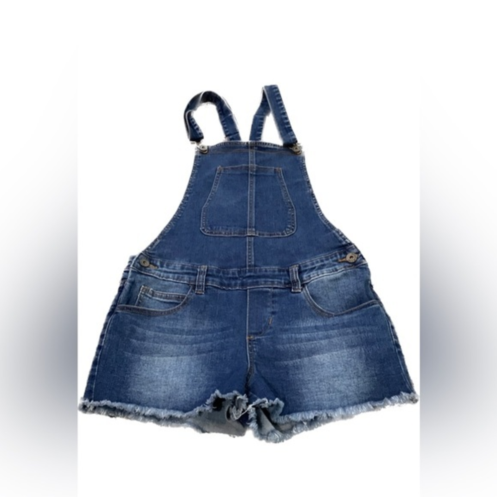 Gogo Jeans Bib Shortalls Distressed Hem Stretch Junors  Size 11‎ Medium Wash